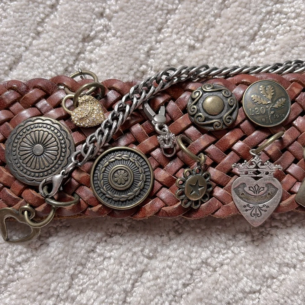 Y2K Juicy Couture Braided Leather Charm Wide Belt